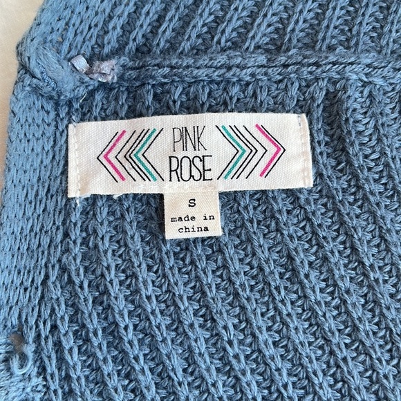 Pink Rose Slate Blue Braided Back Cardigan Sweater Size S - Picture 7 of 9